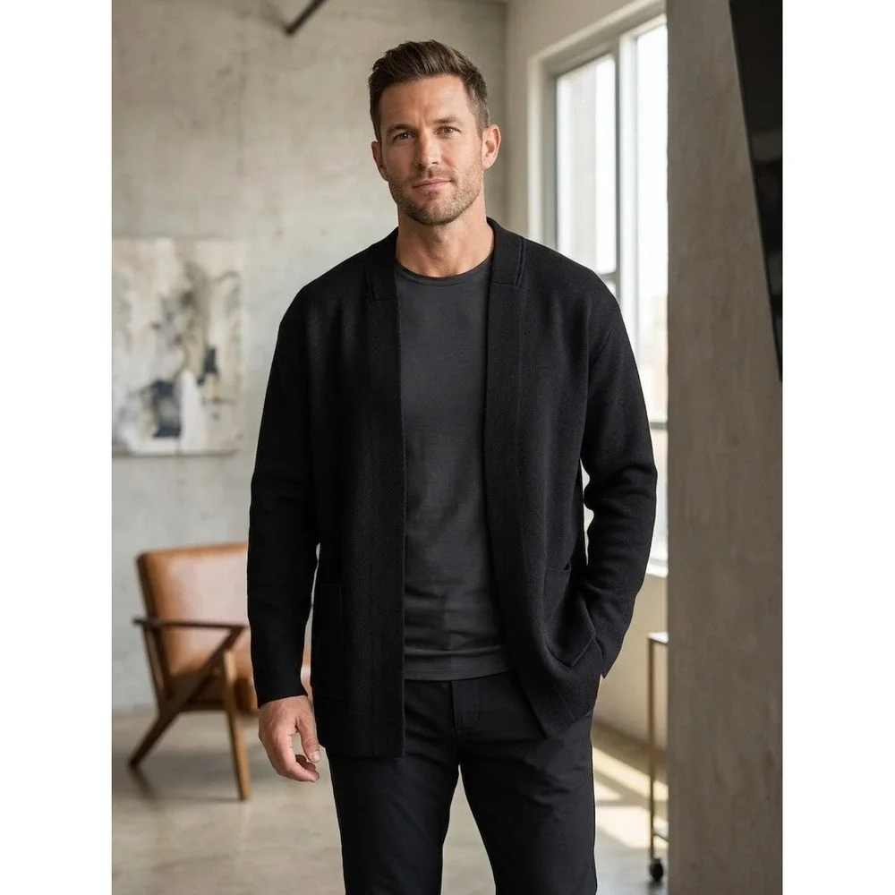 BYLT Premium Basics Mens Cardigan Sweater Black Open Front XL MTCG0633-001-XL